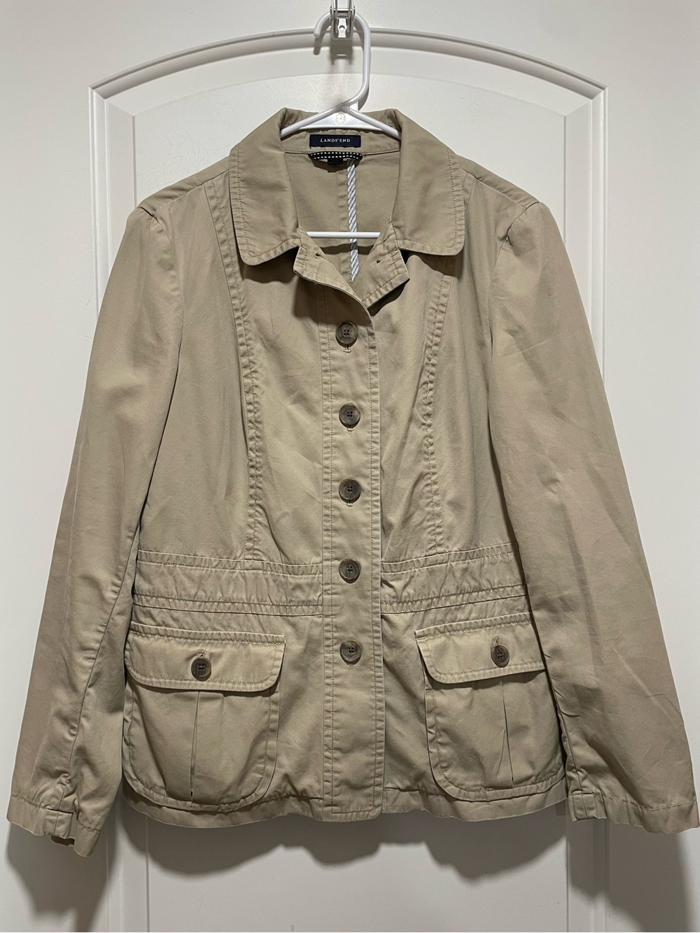 Lands' End Cottagecore Women's Sz 12 Weekend Chino Utility Jacket Khaki Fitted